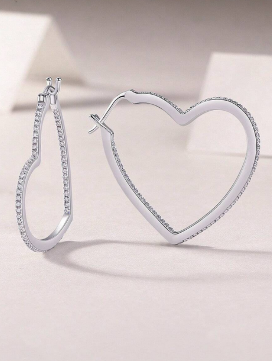 Heart-Shaped Moissanite Hoop Earrings | S925 Sterling Silver