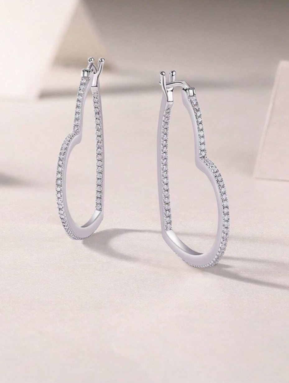 Heart-Shaped Moissanite Hoop Earrings | S925 Sterling Silver