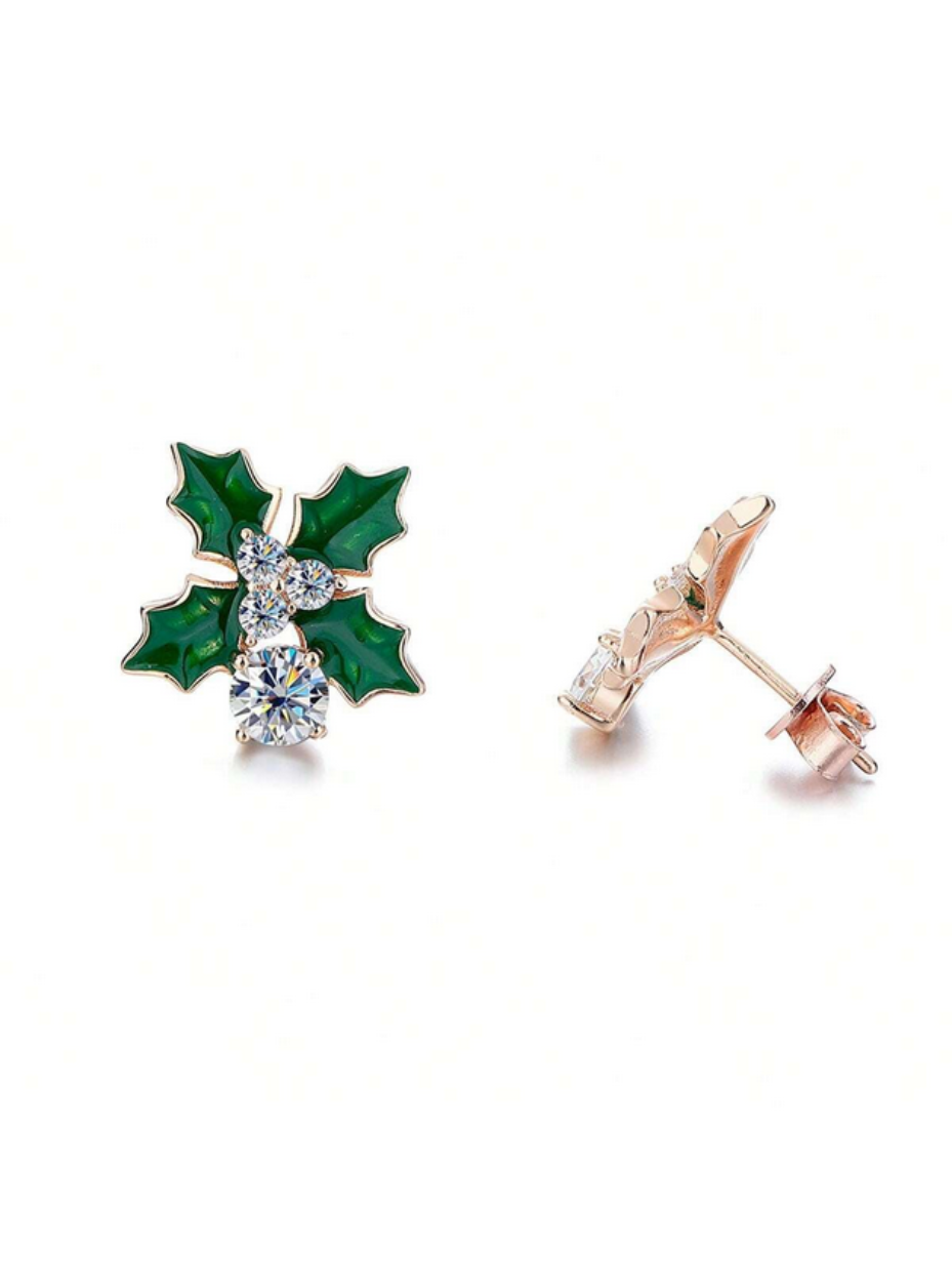 S925 Sterling Silver Moissanite Earrings | Elegant Green Leaf Design