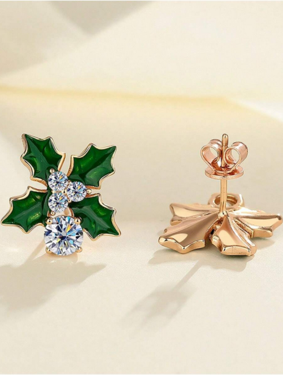 S925 Sterling Silver Moissanite Earrings | Elegant Green Leaf Design