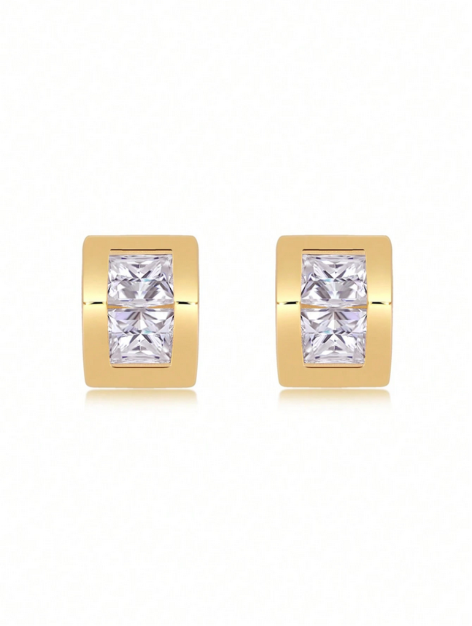 18K Gold-Plated Moissanite Square Stud Earrings | Elegant & Dazzling
