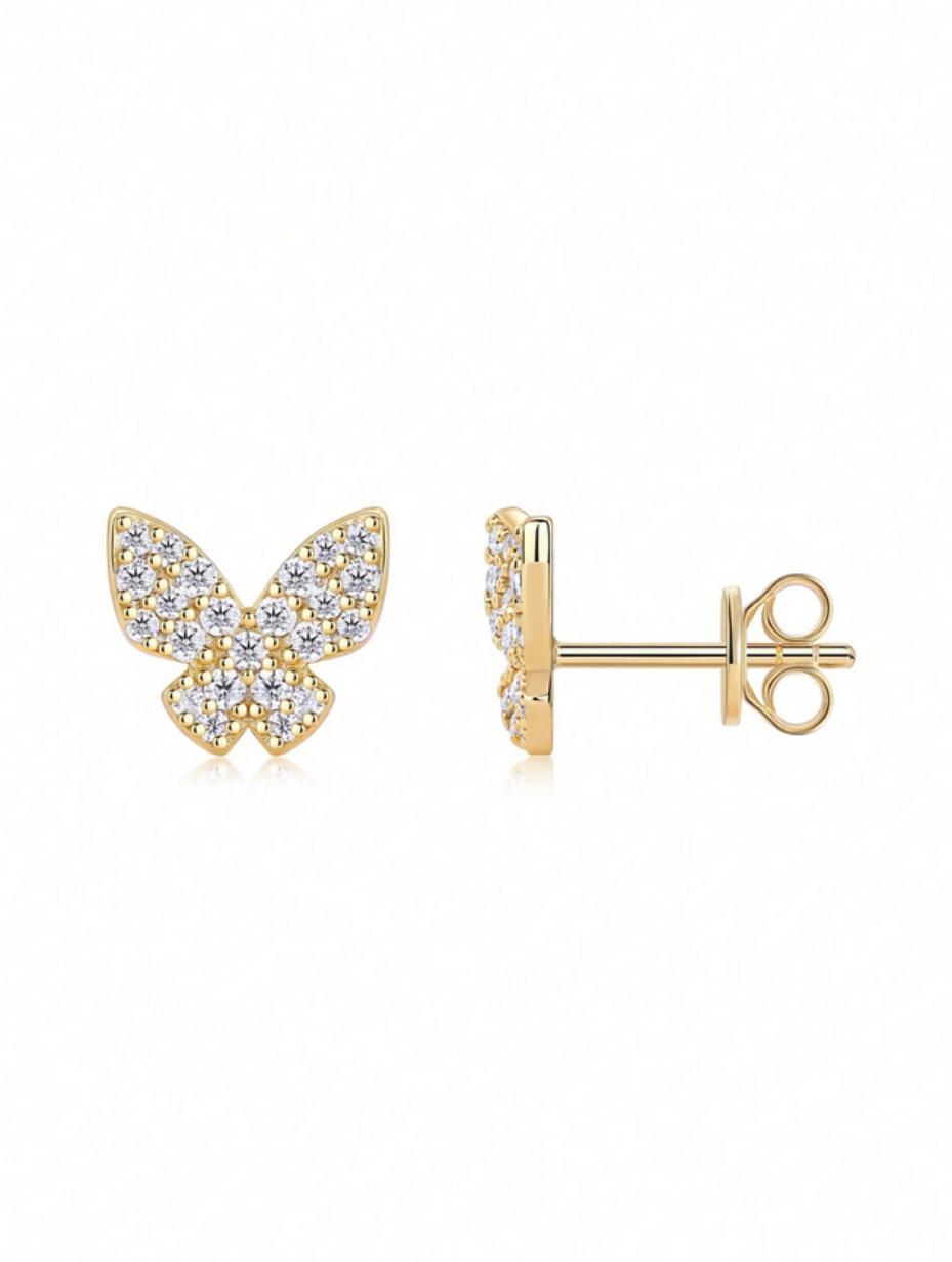 18K Gold Plated Moissanite Butterfly Earrings | Luxurious Shine