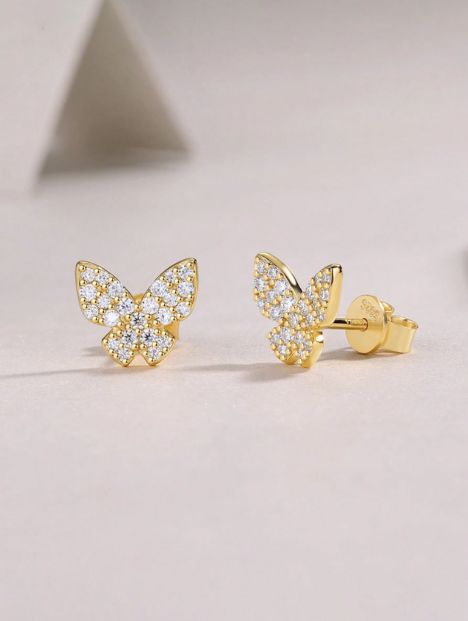 18K Gold Plated Moissanite Butterfly Earrings | Luxurious Shine