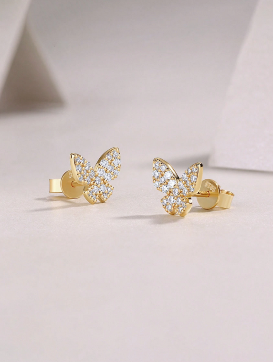 18K Gold Plated Moissanite Butterfly Earrings | Luxurious Shine