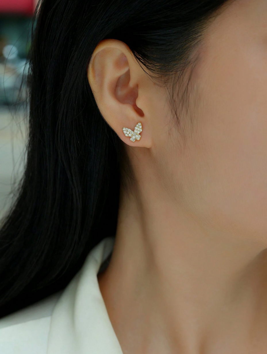 18K Gold Plated Moissanite Butterfly Earrings | Luxurious Shine