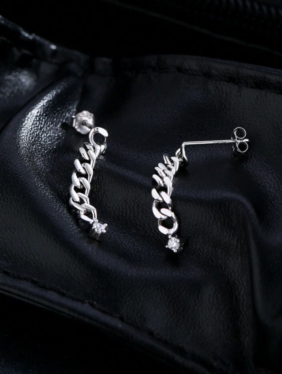 S925 Moissanite Link Chain Earrings | Trendy Elegance