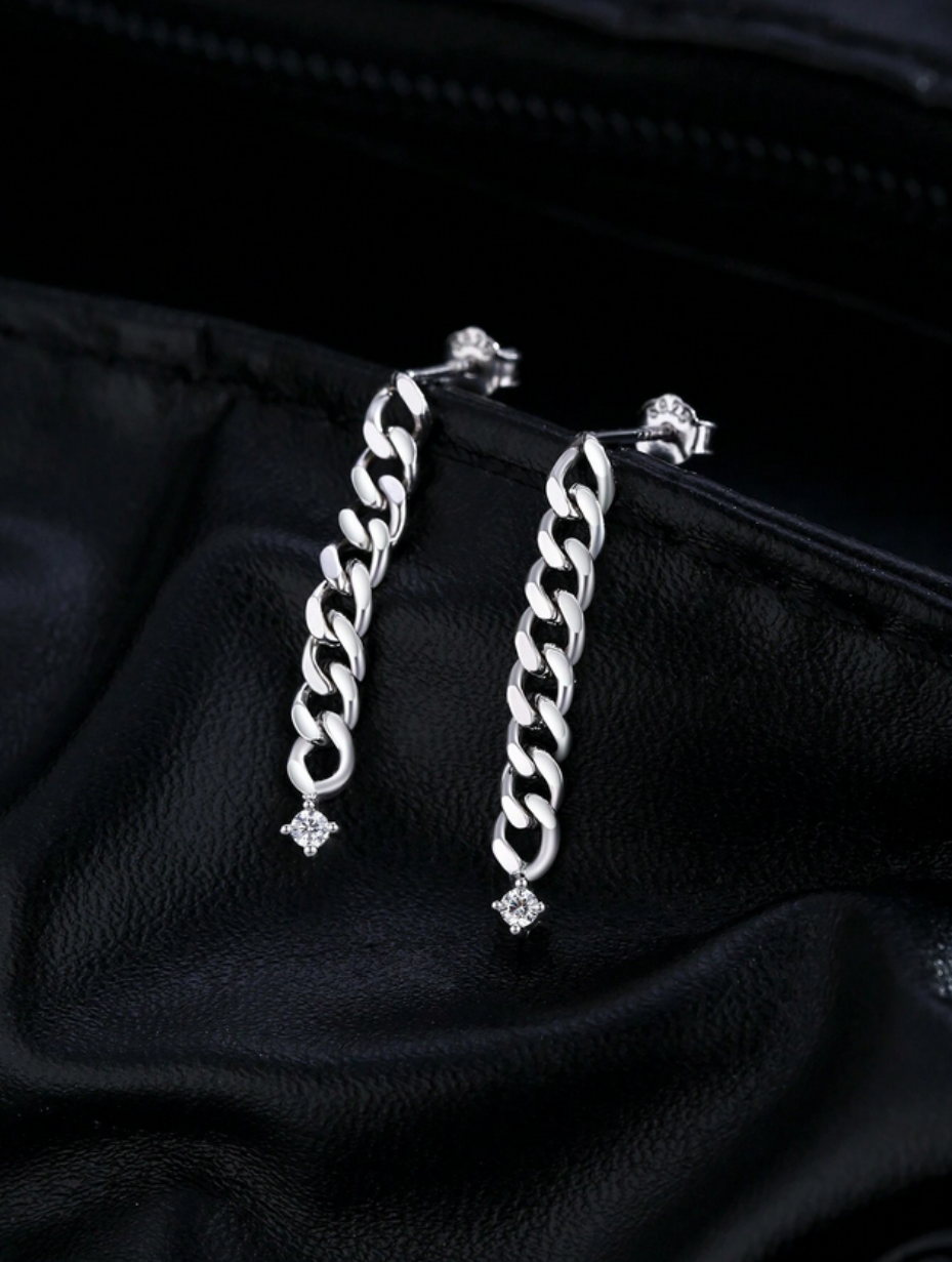 S925 Moissanite Link Chain Earrings | Trendy Elegance
