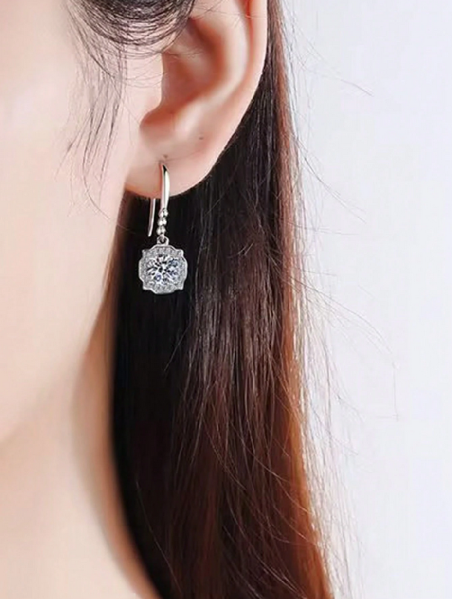 S925 Square Moissanite Earrings | Elegant Shine