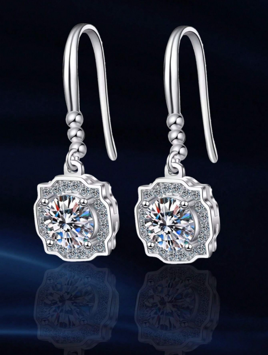 S925 Square Moissanite Earrings | Elegant Shine