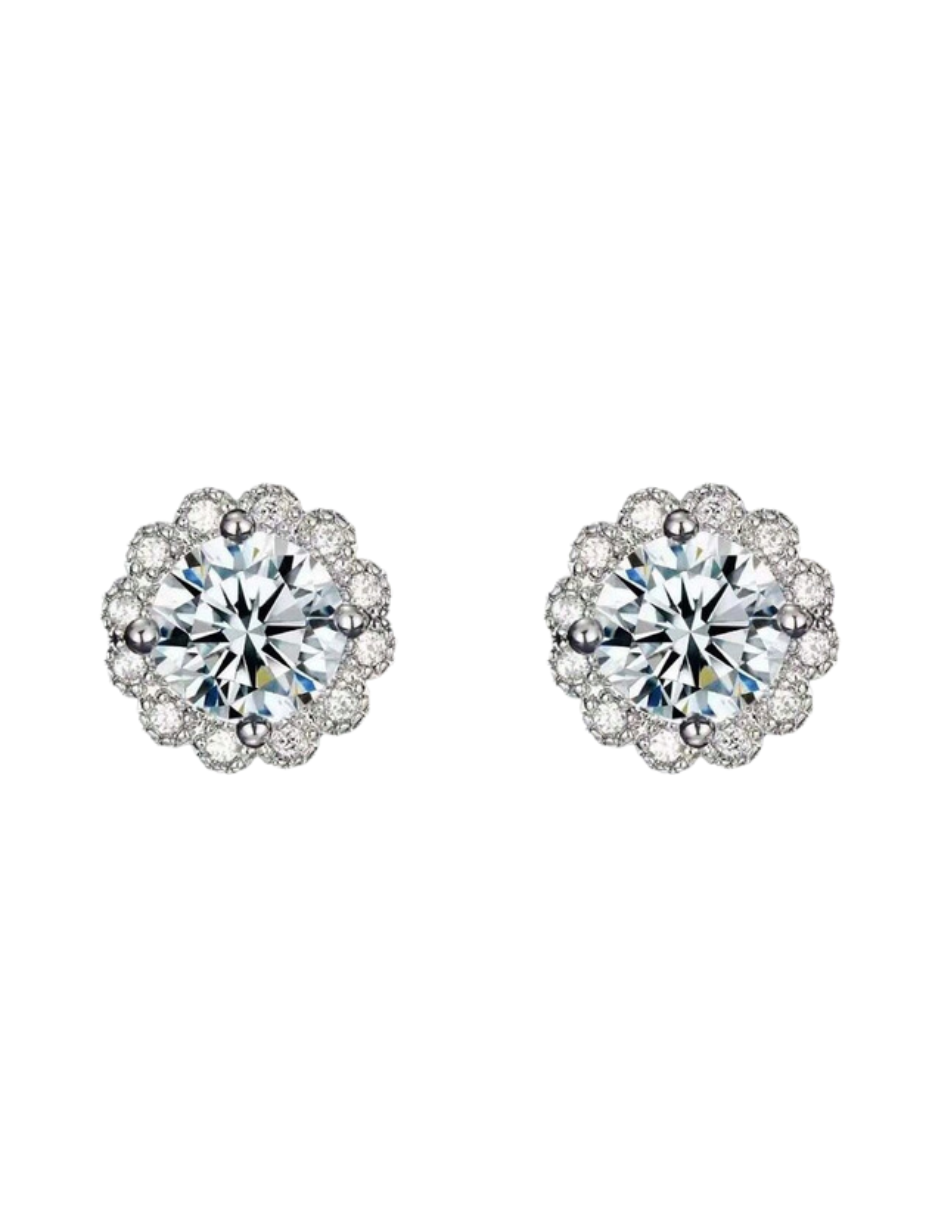 S925 Floral Moissanite Earrings | Hypoallergenic Sparkle