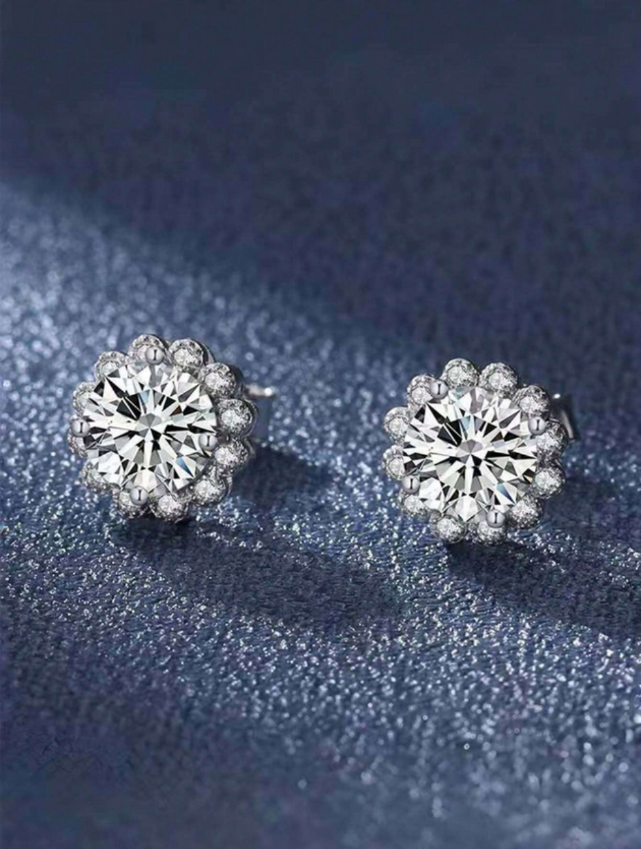 S925 Floral Moissanite Earrings | Hypoallergenic Sparkle