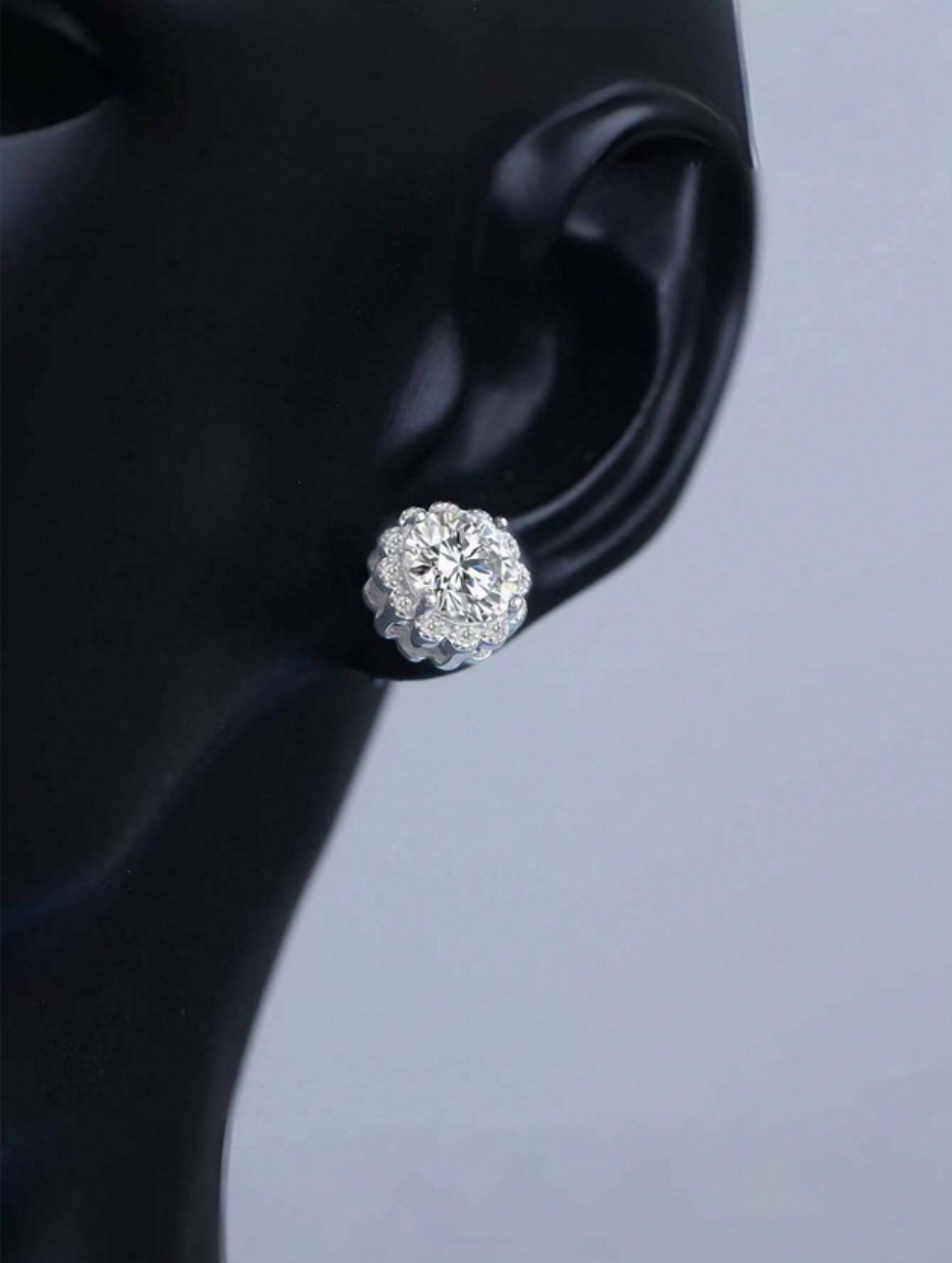 S925 Floral Moissanite Earrings | Hypoallergenic Sparkle
