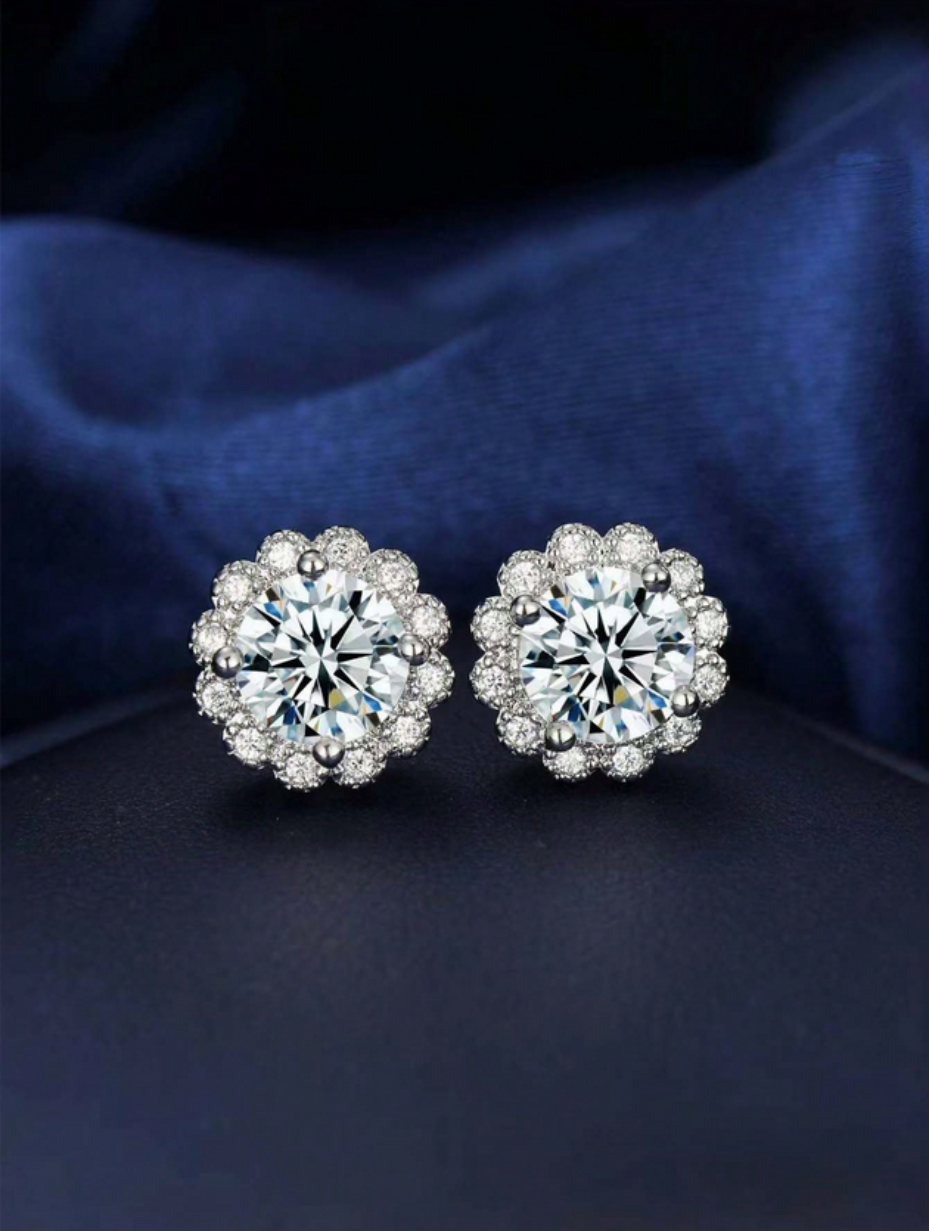 S925 Floral Moissanite Earrings | Hypoallergenic Sparkle