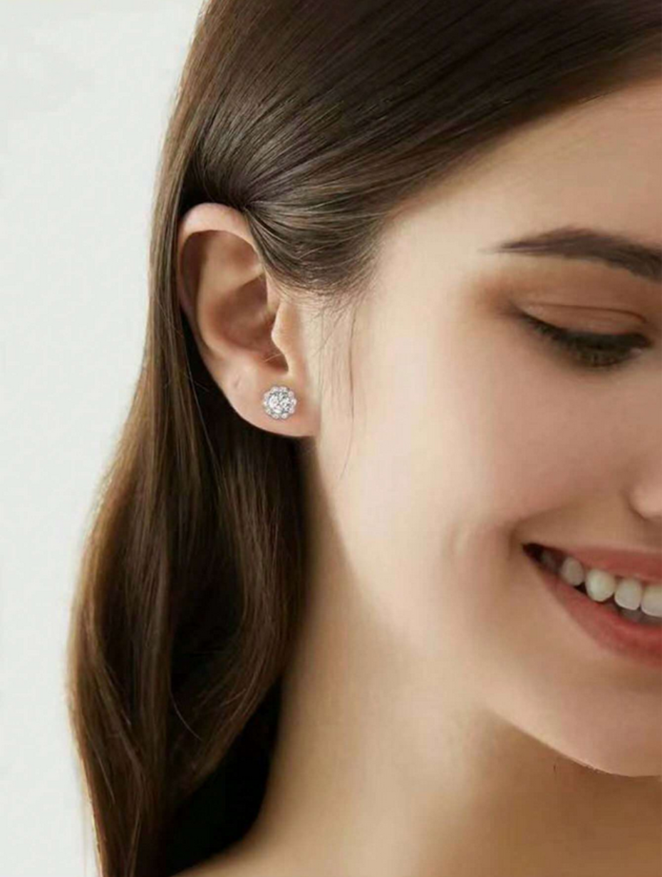 S925 Floral Moissanite Earrings | Hypoallergenic Sparkle