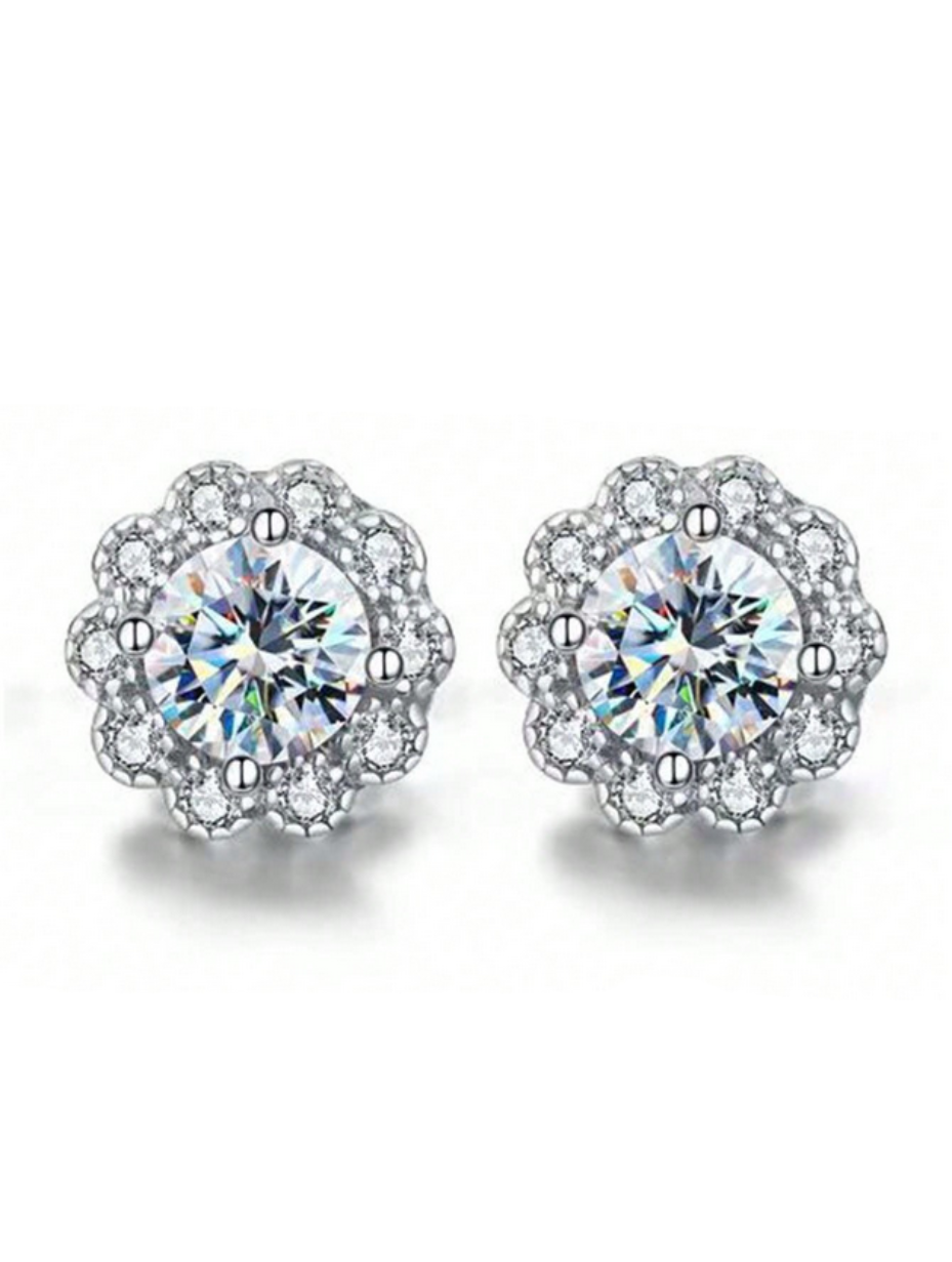S925 Floral Moissanite Earrings | Hypoallergenic Sparkle