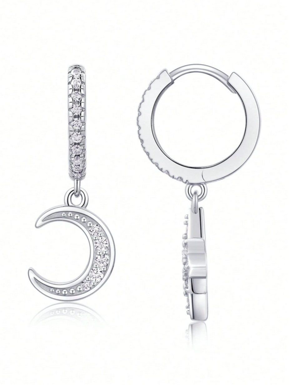 18 Karat Forgyldte Moissanit Stjernemåne Ørestikker | Unisex Elegance