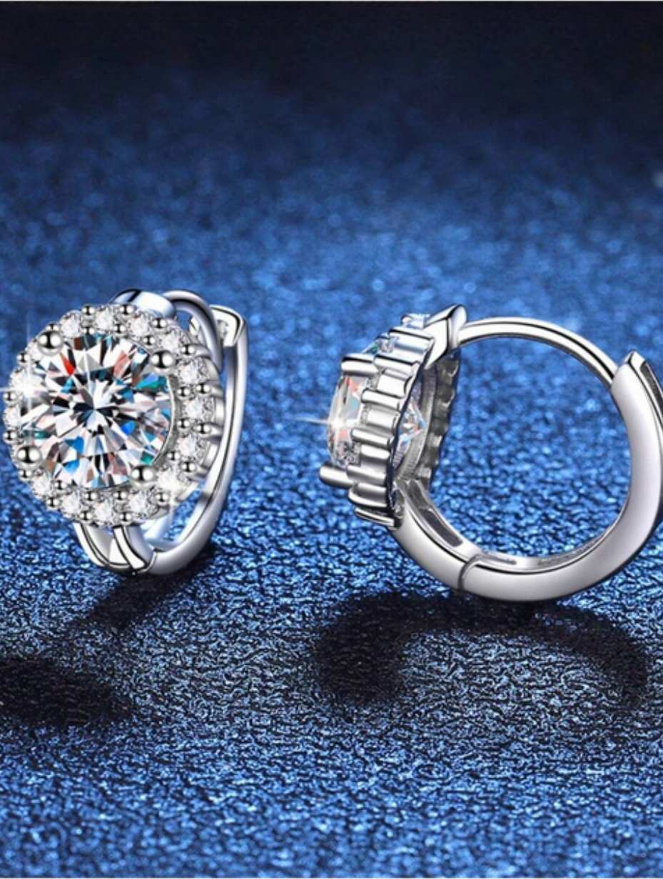 Sterling Silver Sunflower Moissanite Stud Earrings | Elegant Design