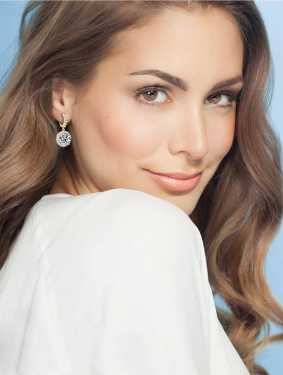 Yellow Gold Moissanite Halo Hoop Earrings | Elegant Dangle Design