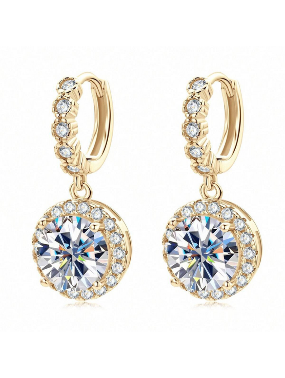 Yellow Gold Moissanite Halo Hoop Earrings | Elegant Dangle Design