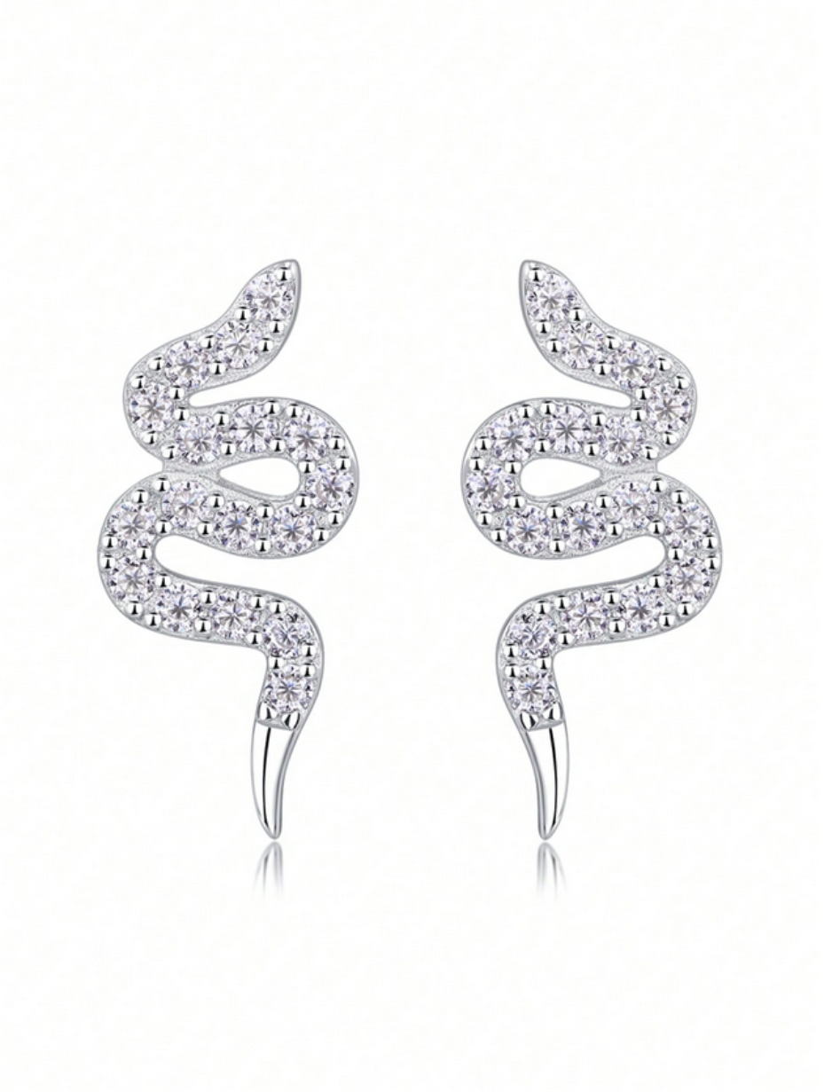 18K Gold-Plated Snake Shaped Stud Earrings | Elegant Sparkle