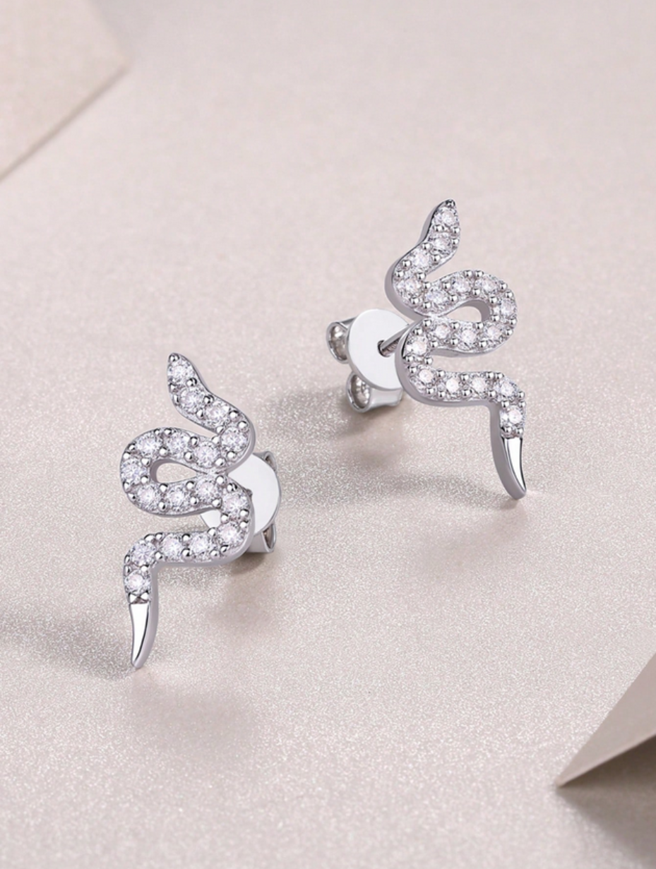 18K Gold-Plated Snake Shaped Stud Earrings | Elegant Sparkle