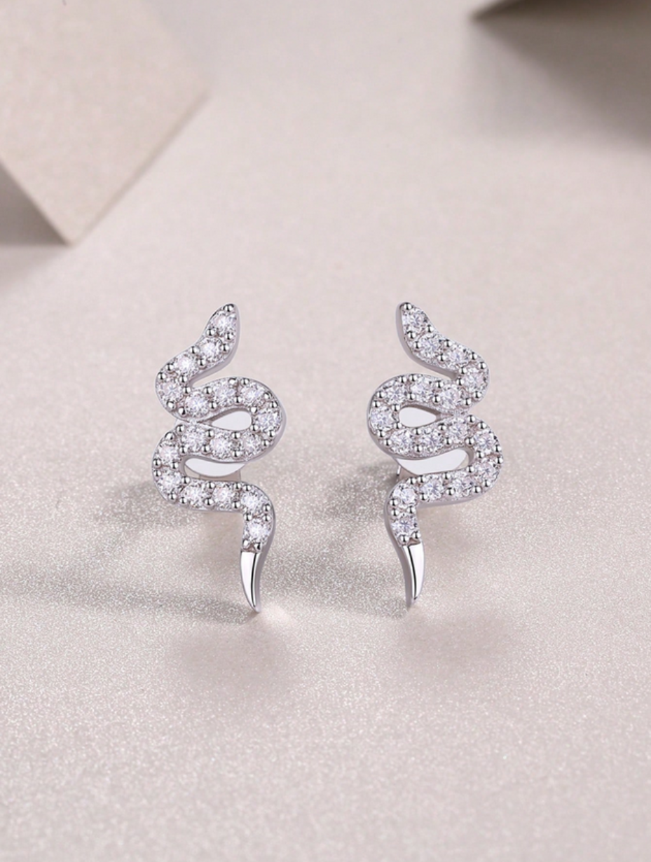 18K Gold-Plated Snake Shaped Stud Earrings | Elegant Sparkle