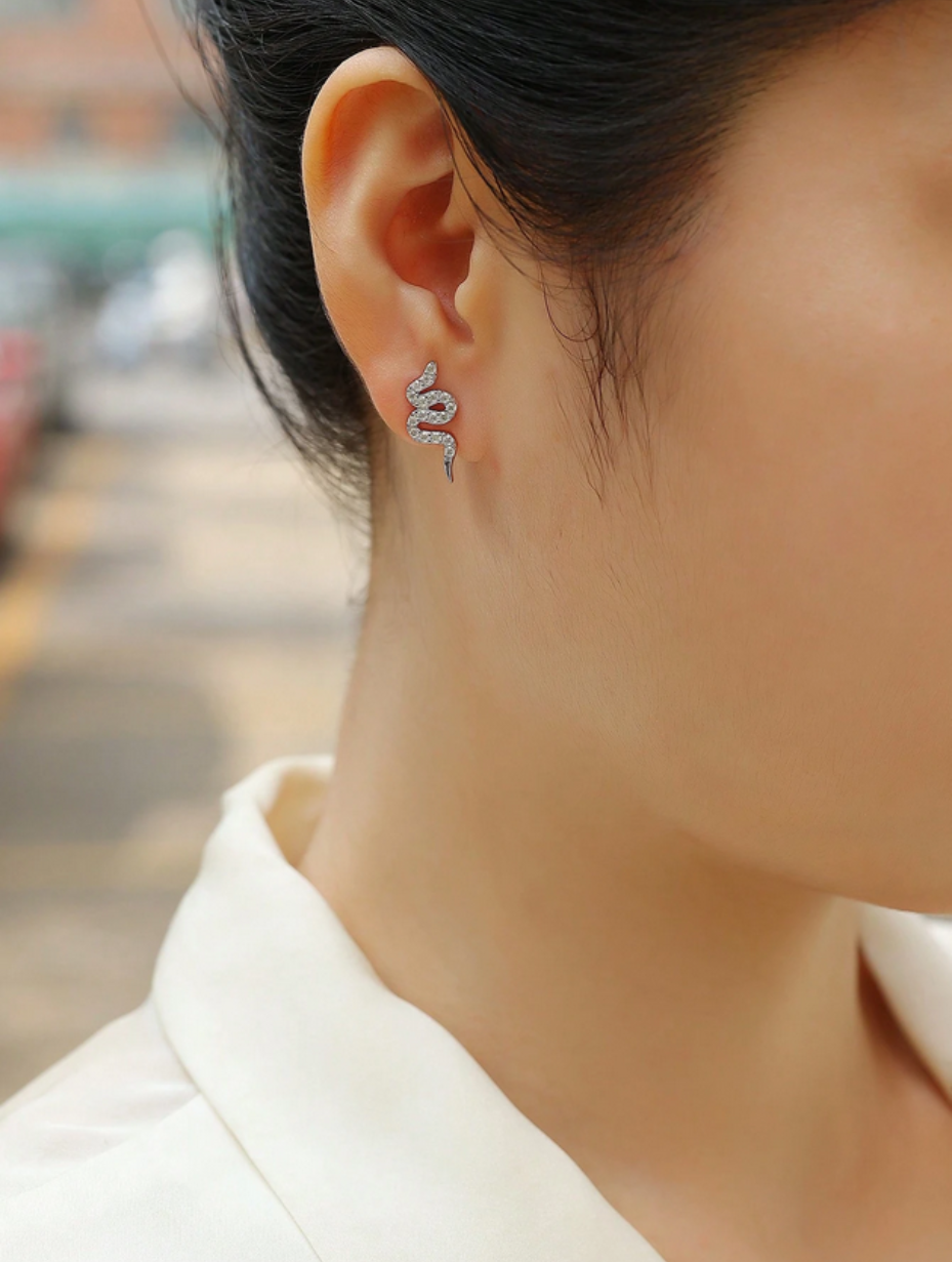 18K Gold-Plated Snake Shaped Stud Earrings | Elegant Sparkle