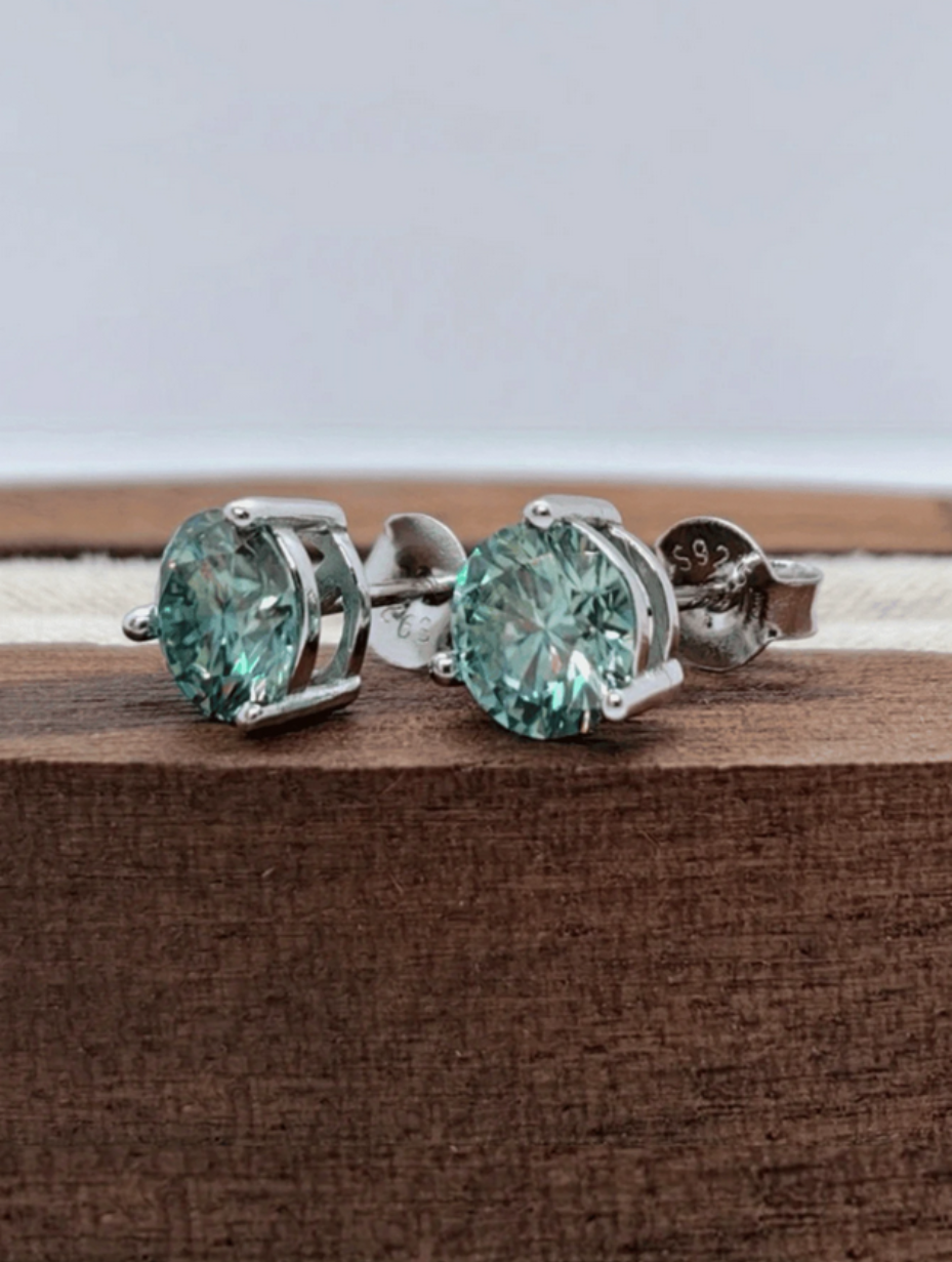 S925 Moissanite Light Blue Earrings | Classic Elegance