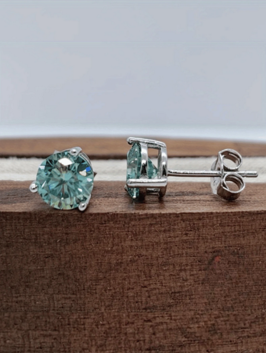 S925 Moissanite Light Blue Earrings | Classic Elegance