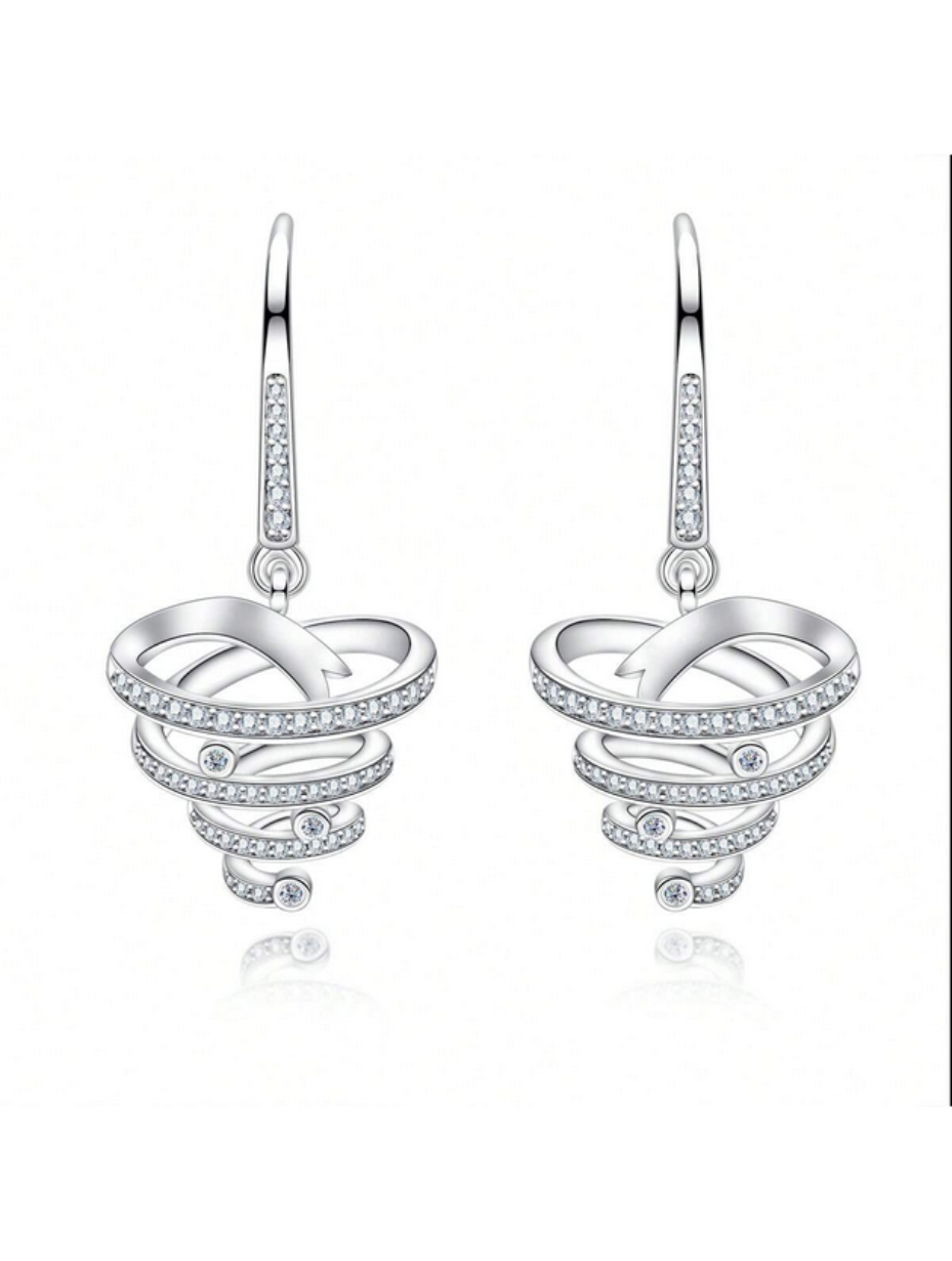 Sterling Silver Moissanite Tornado Earrings | Unique Gift Design