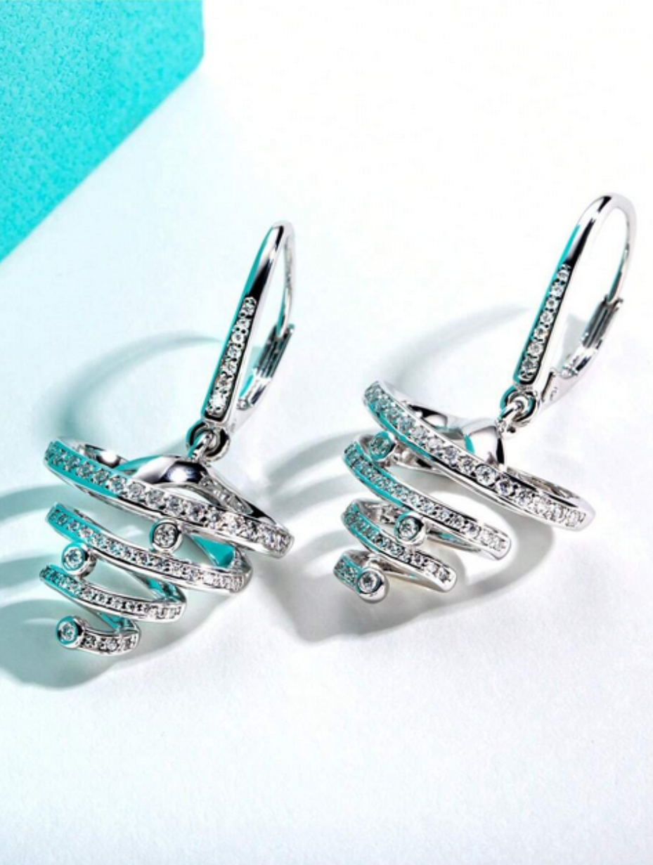 Sterling Silver Moissanite Tornado Earrings | Unique Gift Design