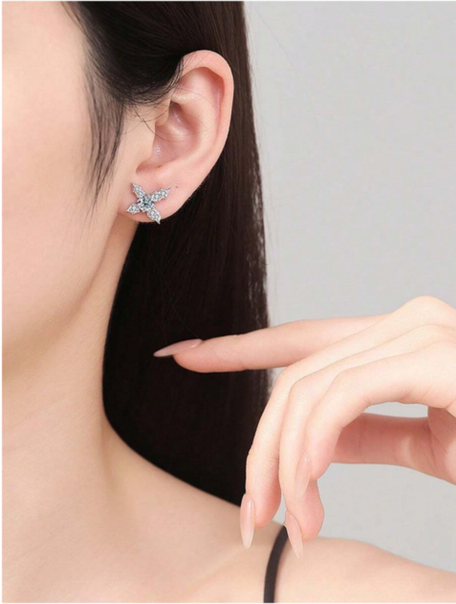 Silver Moissanite Mosaic Earrings | Elegant Daily Accessory