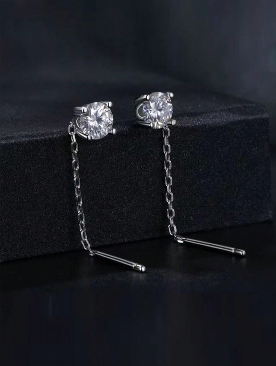 Sterling Silver Moissanite Tassel Earrings | Hypoallergenic Design