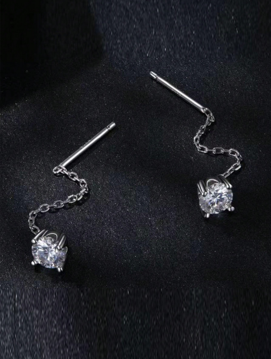 Sterling Silver Moissanite Tassel Earrings | Hypoallergenic Design