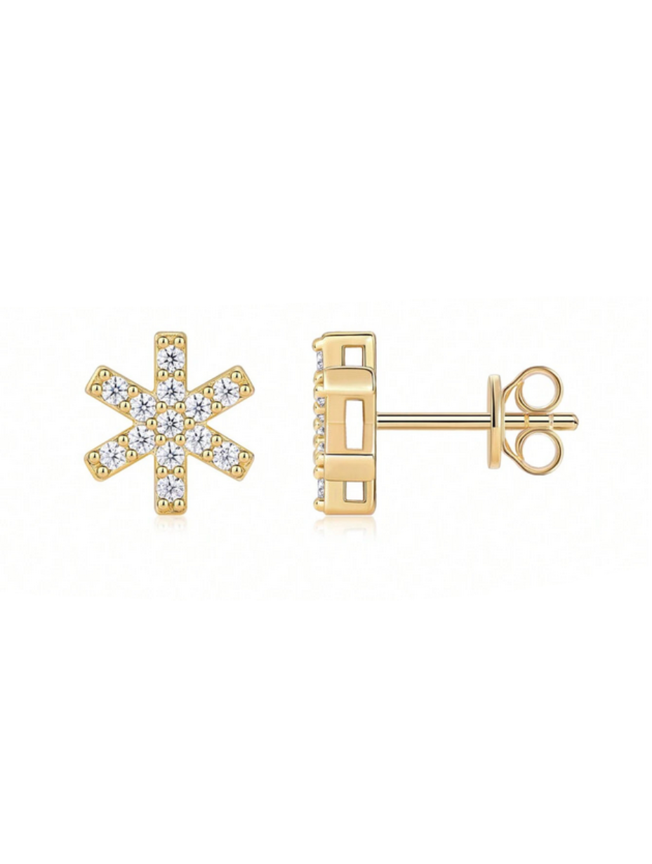 Gold-Plated Moissanite Snowflake Earrings | Festive Elegance