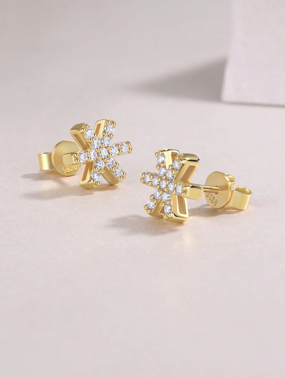 Gold-Plated Moissanite Snowflake Earrings | Festive Elegance