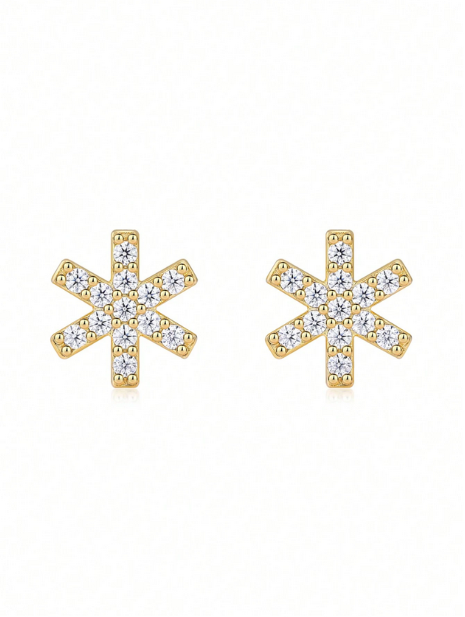 Gold-Plated Moissanite Snowflake Earrings | Festive Elegance