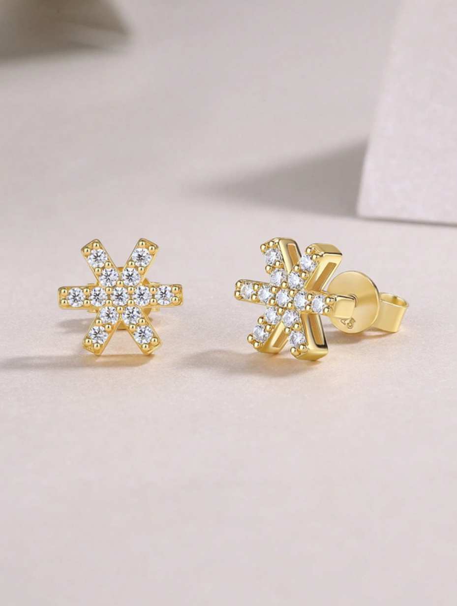 Gold-Plated Moissanite Snowflake Earrings | Festive Elegance