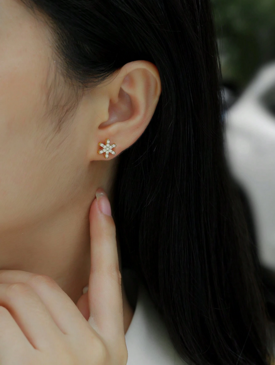 Gold-Plated Moissanite Snowflake Earrings | Festive Elegance