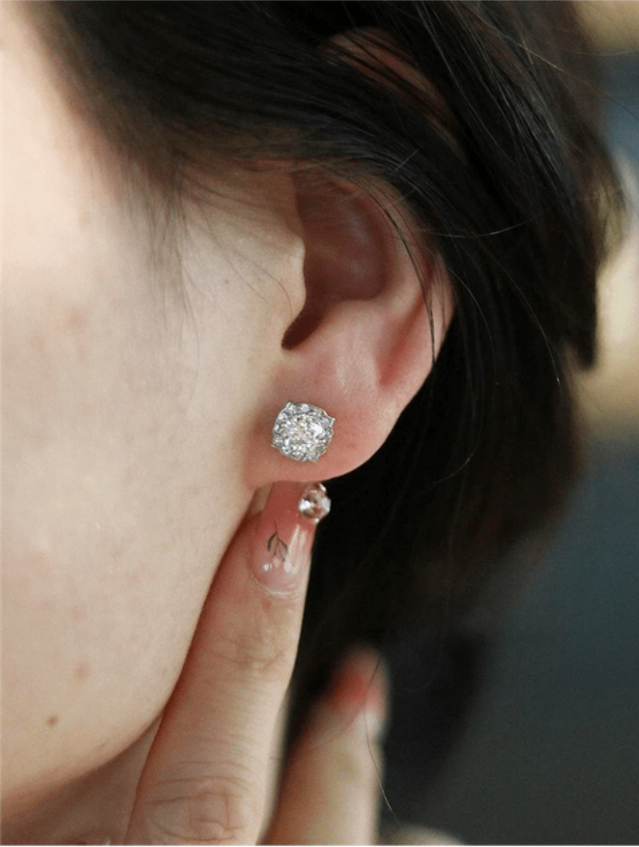 Sterling Silver Moissanite Flower Earrings | Feminine Charm