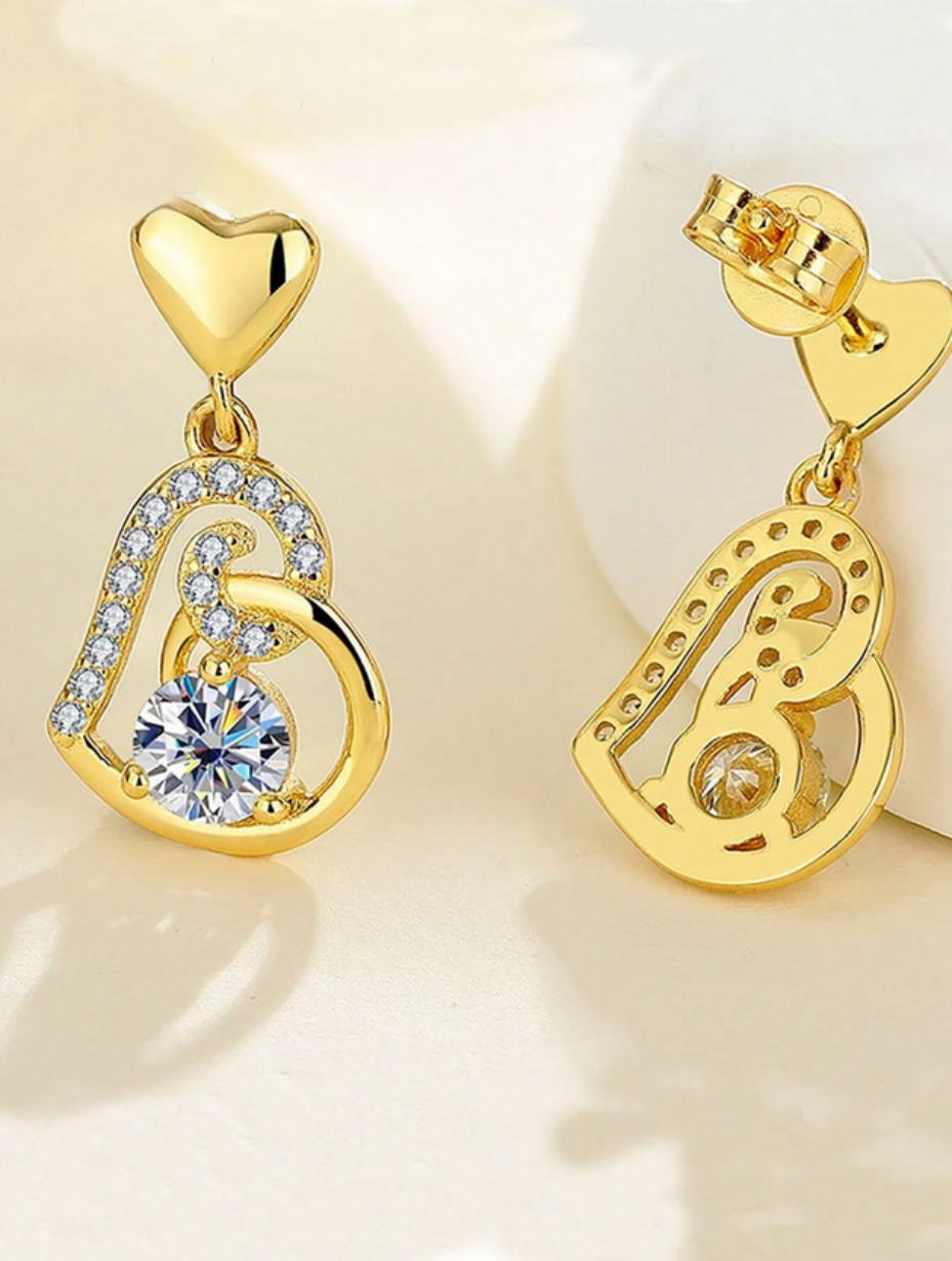 Silver Moissanite Heart Earrings | Timeless Elegance