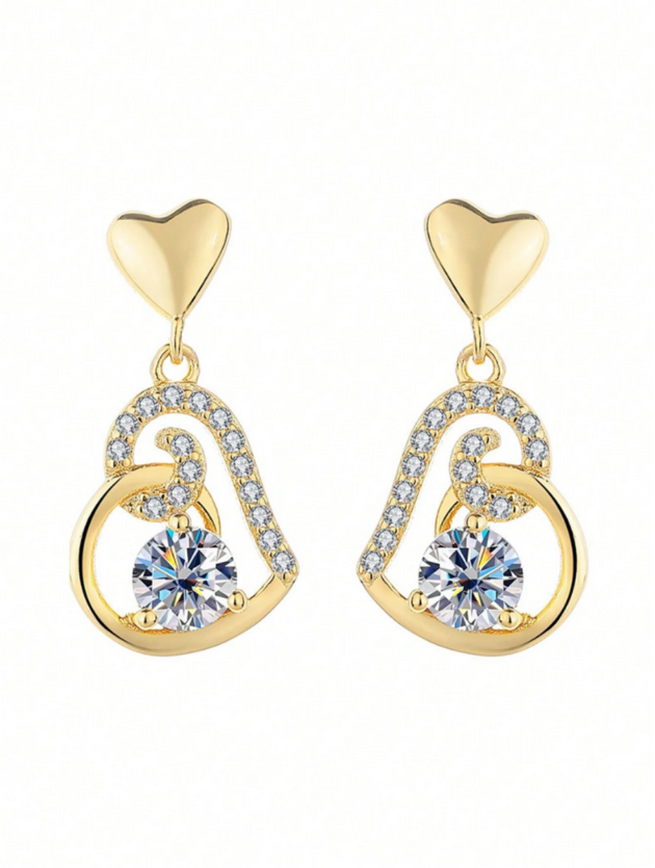 Silver Moissanite Heart Earrings | Timeless Elegance