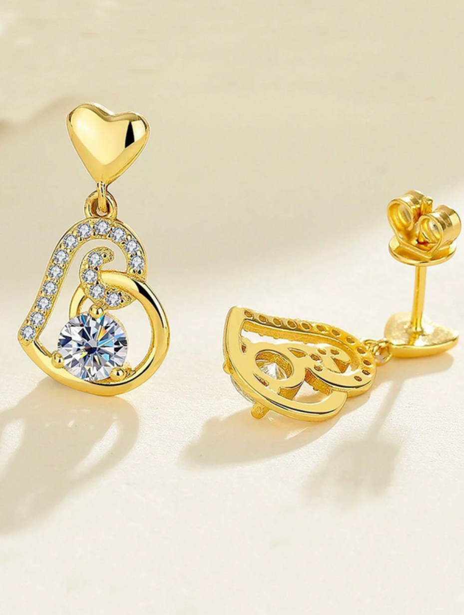 Silver Moissanite Heart Earrings | Timeless Elegance