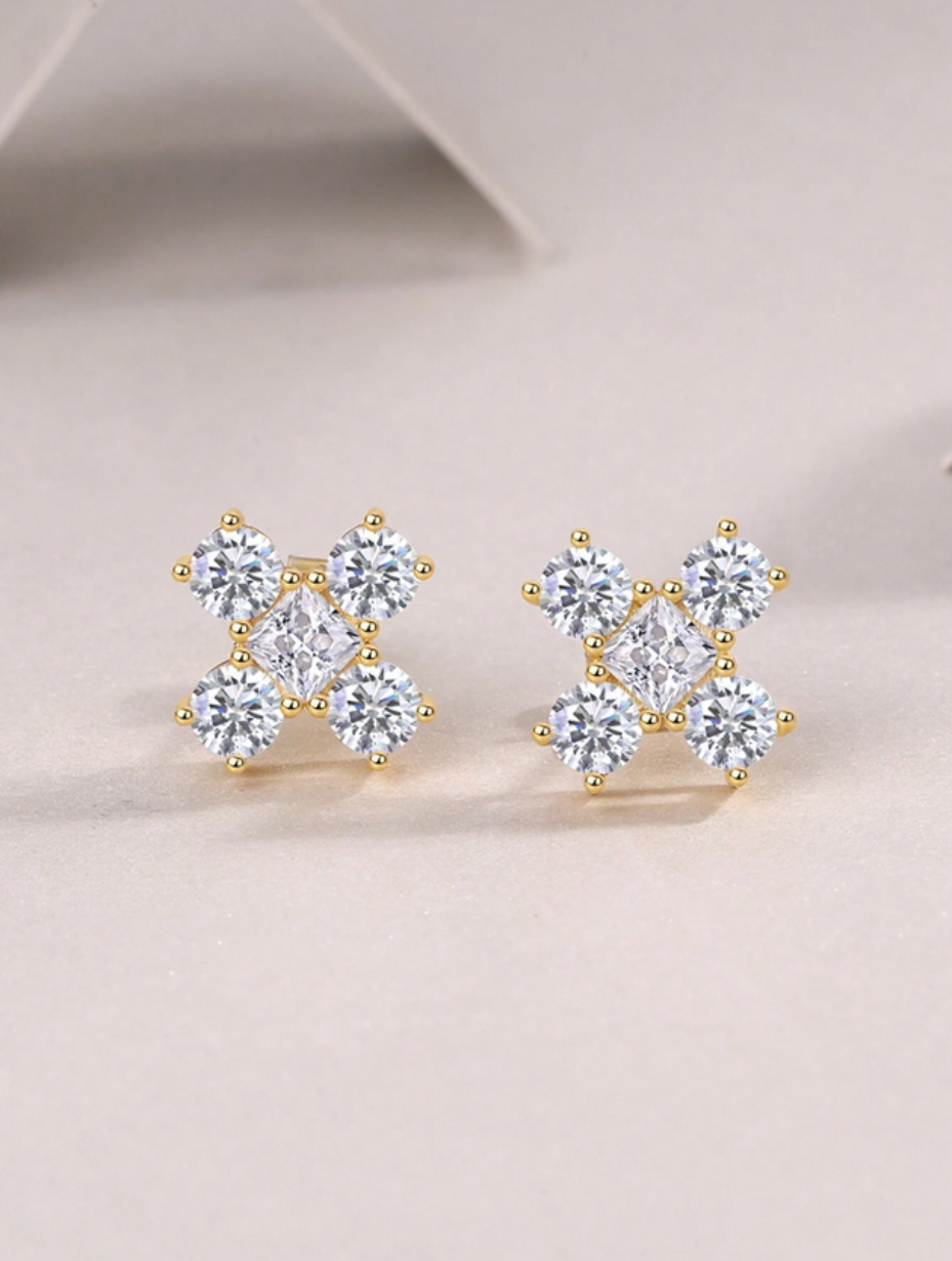 Gold Cross Moissanite Earrings | Elegant Sparkle