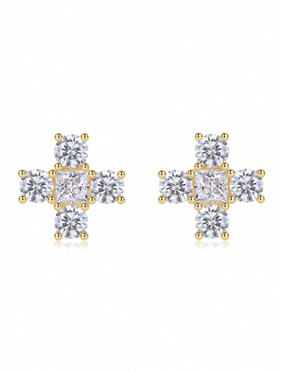 Gold Cross Moissanite Earrings | Elegant Sparkle