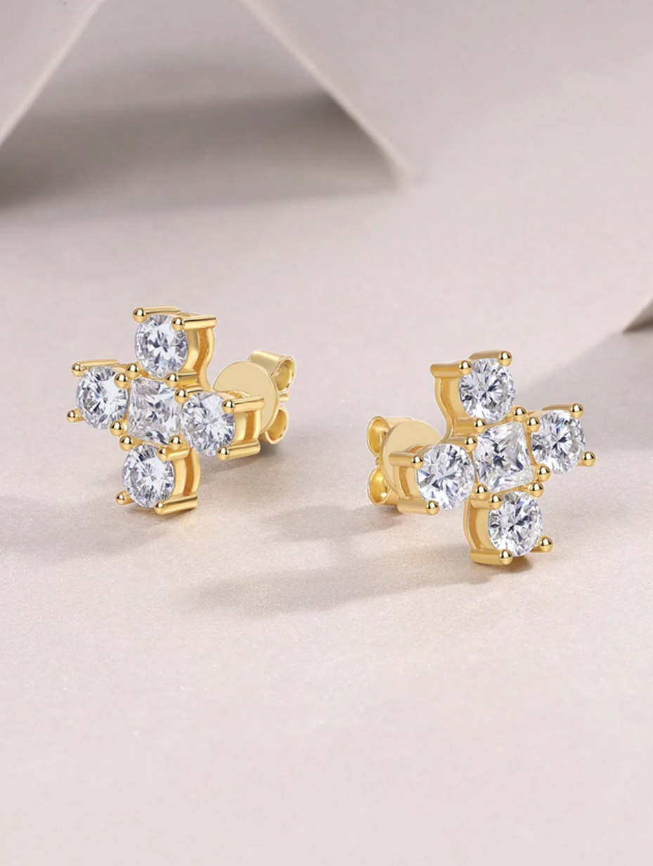 Gold Cross Moissanite Earrings | Elegant Sparkle