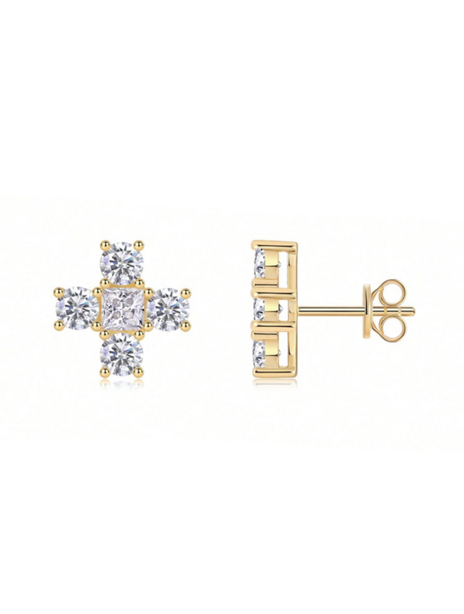 Gold Cross Moissanite Earrings | Elegant Sparkle