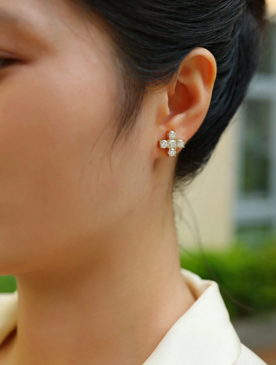 Gold Cross Moissanite Earrings | Elegant Sparkle