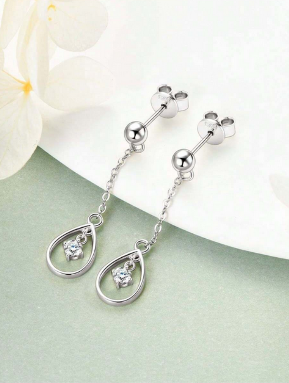 Silver Moissanite Teardrop Earrings | Classic Beauty