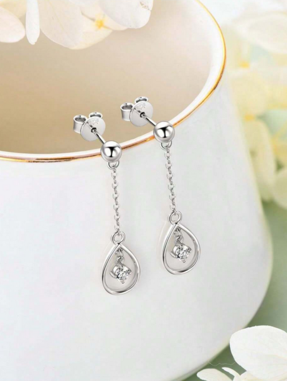 Silver Moissanite Teardrop Earrings | Classic Beauty